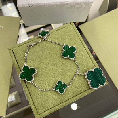 [Rani Jewelry]CLOVER 5 MOTIFS SIVLER MALACHITE BRACELET