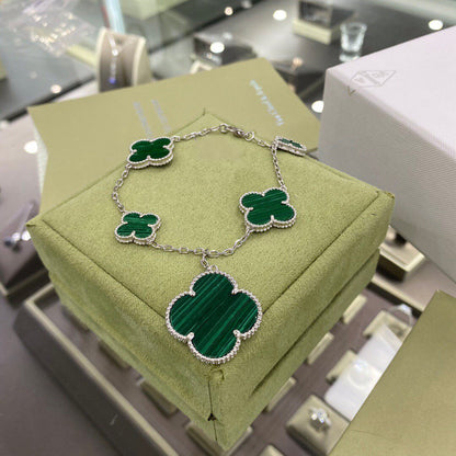 [Rani Jewelry]CLOVER 5 MOTIFS SIVLER MALACHITE BRACELET