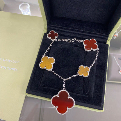 [Rani Jewelry]CLOVER 5 MOTIFS SIVLER CARNELIAN TIGER EYE BRACELET