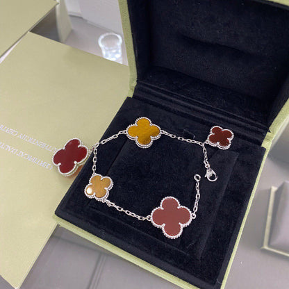 [Rani Jewelry]CLOVER 5 MOTIFS SIVLER CARNELIAN TIGER EYE BRACELET
