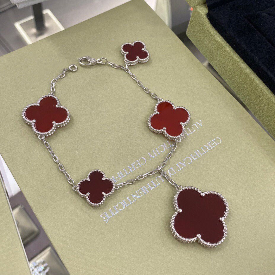 [Rani Jewelry]CLOVER 5 MOTIFS SIVLER CARNELIAN BRACELET