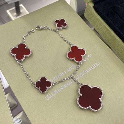 [Rani Jewelry]CLOVER 5 MOTIFS SIVLER CARNELIAN BRACELET