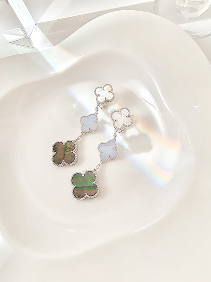 [Rani Jewelry]CLOVER 3 MOTIFS CHALCEDONY DARK MOP SILVER EARRINGS
