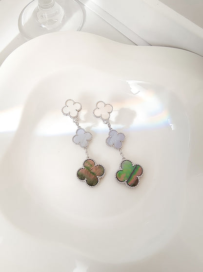 [Rani Jewelry]CLOVER 3 MOTIFS CHALCEDONY DARK MOP SILVER EARRINGS
