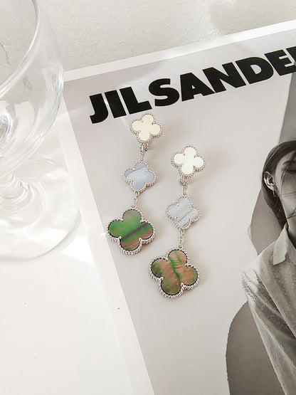 [Rani Jewelry]CLOVER 3 MOTIFS CHALCEDONY DARK MOP SILVER EARRINGS