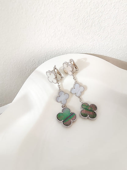 [Rani Jewelry]CLOVER 3 MOTIFS CHALCEDONY DARK MOP SILVER EARRINGS
