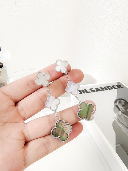 [Rani Jewelry]CLOVER 3 MOTIFS CHALCEDONY DARK MOP SILVER EARRINGS