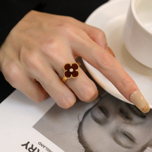 [Rani Jewelry]CLOVER CARNELIAN RING ROSE GOLD DIAMOND