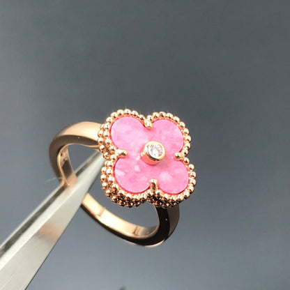 [Rani Jewelry]CLOVER RHODONITE ROSE GOLD RING