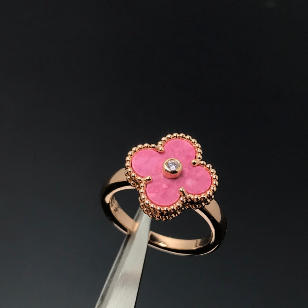 [Rani Jewelry]CLOVER RHODONITE ROSE GOLD RING