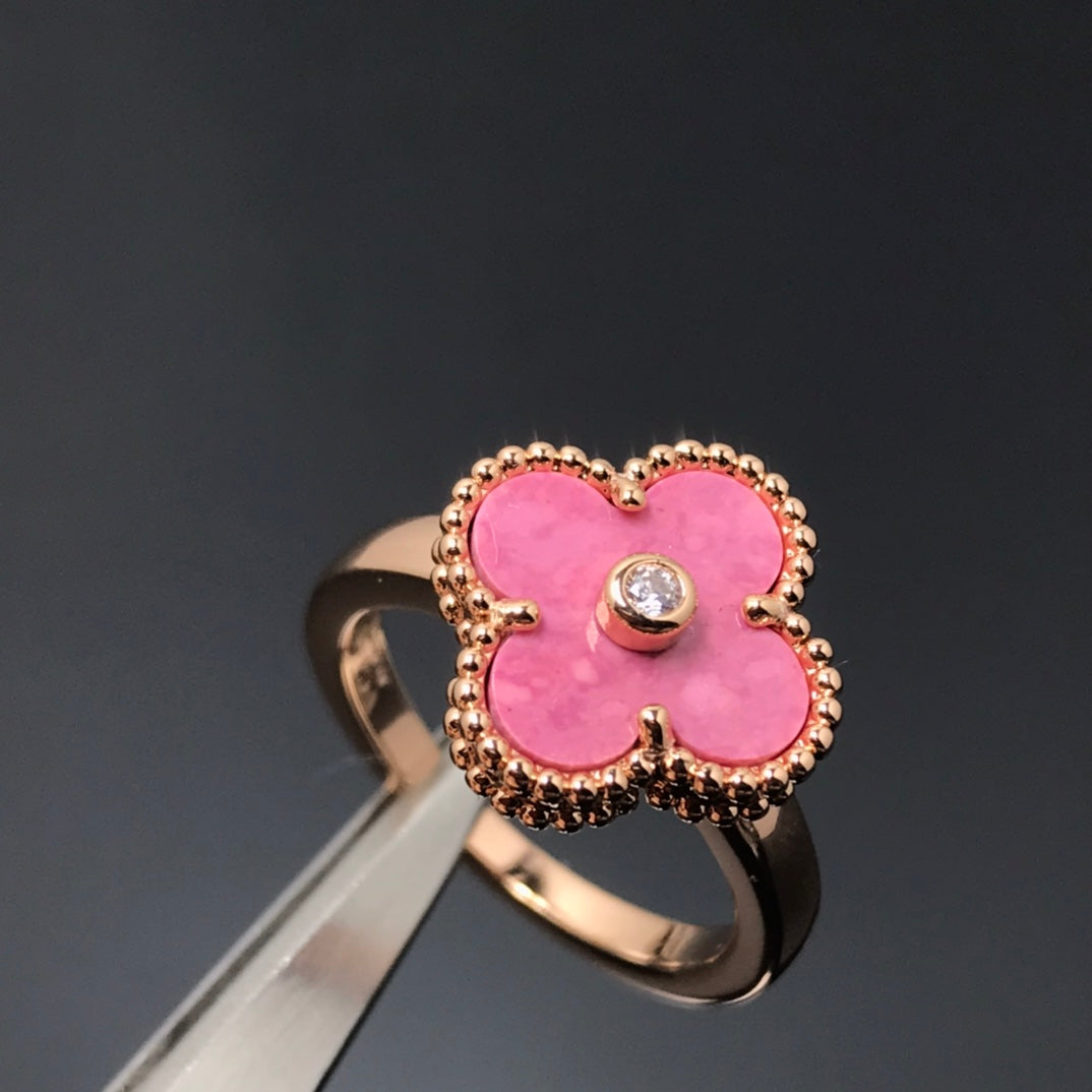 [Rani Jewelry]CLOVER RHODONITE ROSE GOLD RING