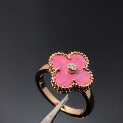 [Rani Jewelry]CLOVER RHODONITE ROSE GOLD RING