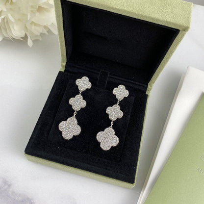 [Rani Jewelry]CLOVER 3 MOTIF DIAMOND SILVER DROP EARRINGS