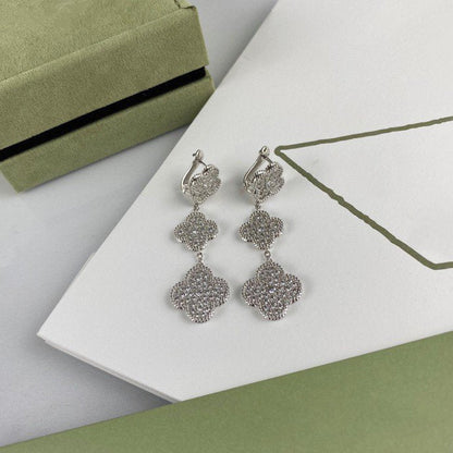 [Rani Jewelry]CLOVER 3 MOTIF DIAMOND SILVER DROP EARRINGS