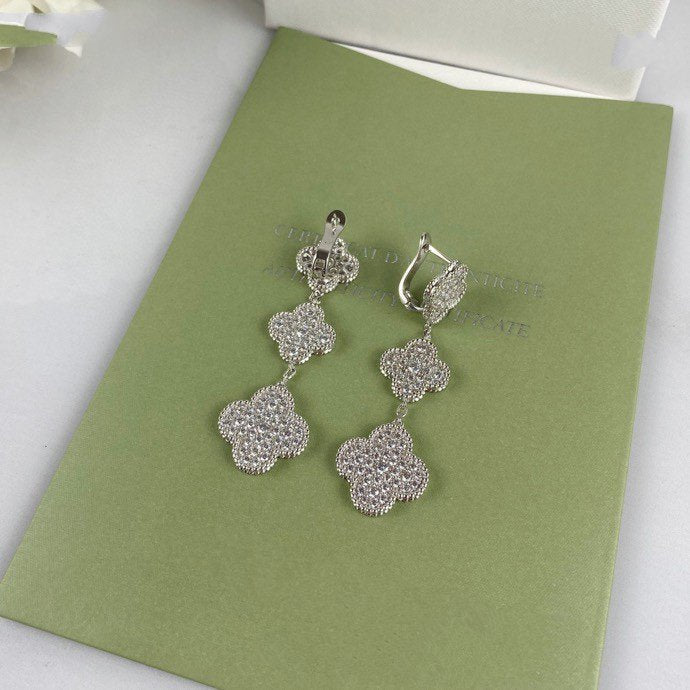 [Rani Jewelry]CLOVER 3 MOTIF DIAMOND SILVER DROP EARRINGS