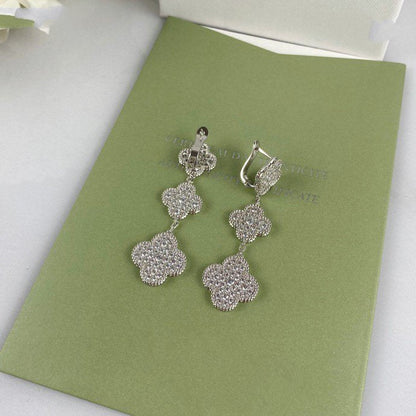 [Rani Jewelry]CLOVER 3 MOTIF DIAMOND SILVER DROP EARRINGS