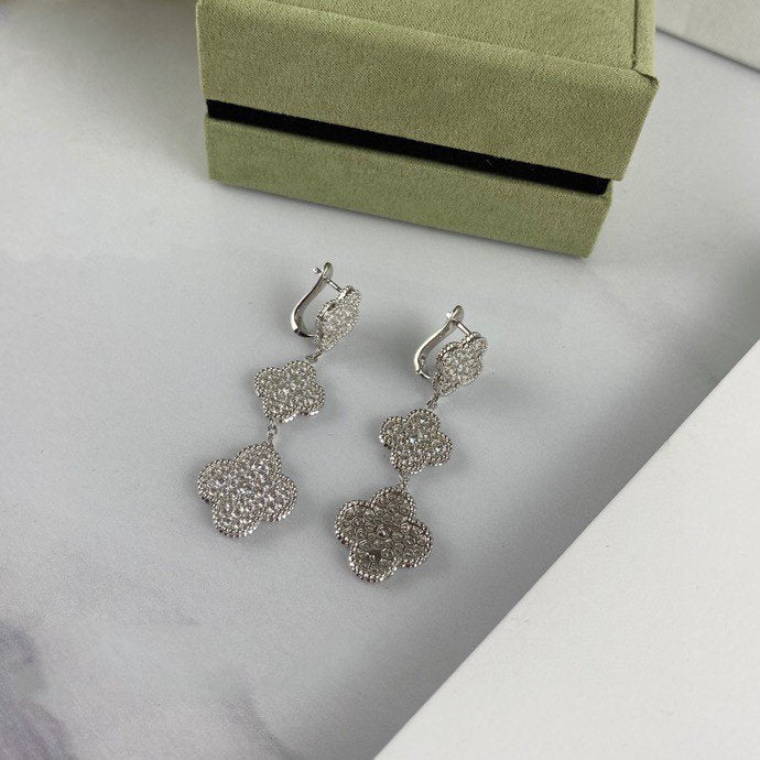 [Rani Jewelry]CLOVER 3 MOTIF DIAMOND SILVER DROP EARRINGS