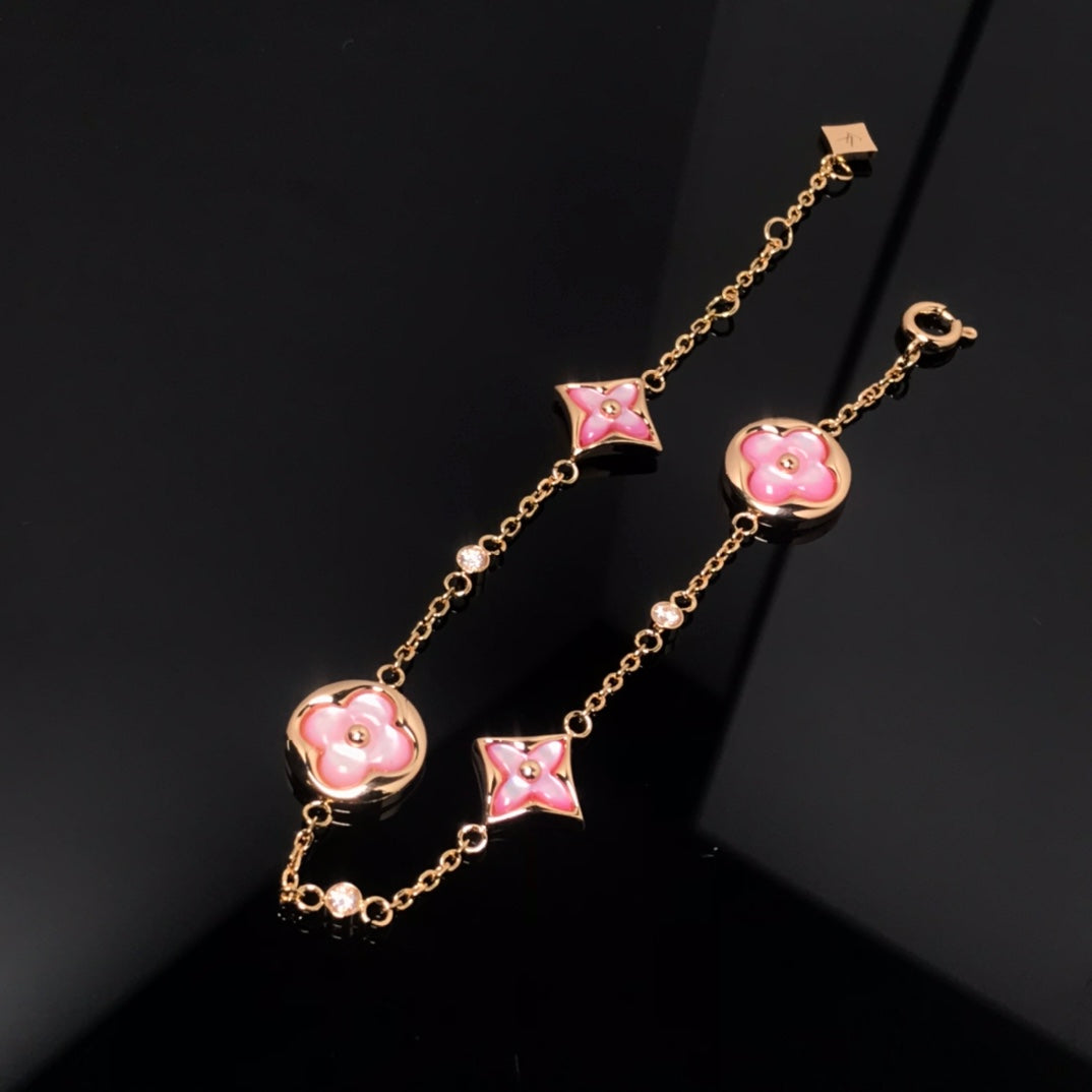 [Rani Jewelry]STAR AND SUN 4 MOTIF PINK MOP PINK GOLD BRACELET
