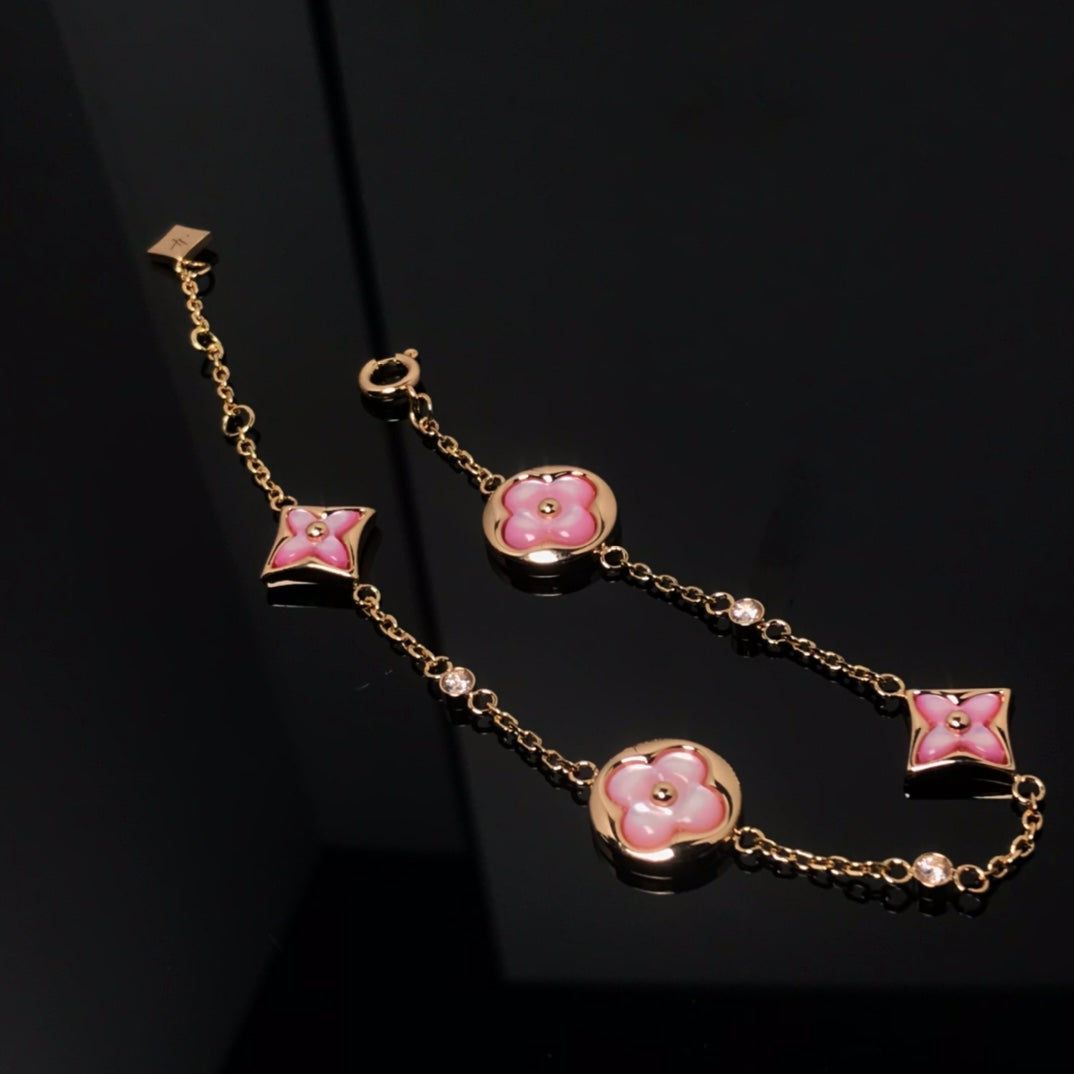 [Rani Jewelry]STAR AND SUN 4 MOTIF PINK MOP PINK GOLD BRACELET
