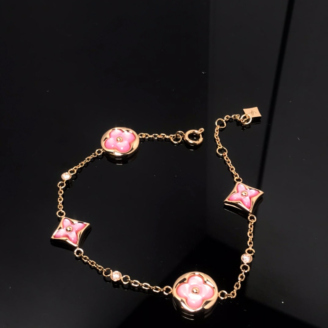 [Rani Jewelry]STAR AND SUN 4 MOTIF PINK MOP PINK GOLD BRACELET