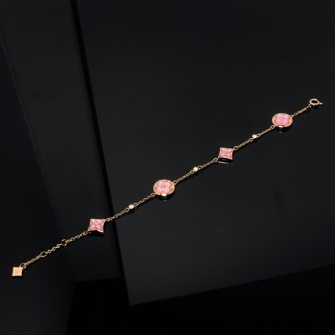 [Rani Jewelry]STAR AND SUN 4 MOTIF PINK MOP PINK GOLD BRACELET