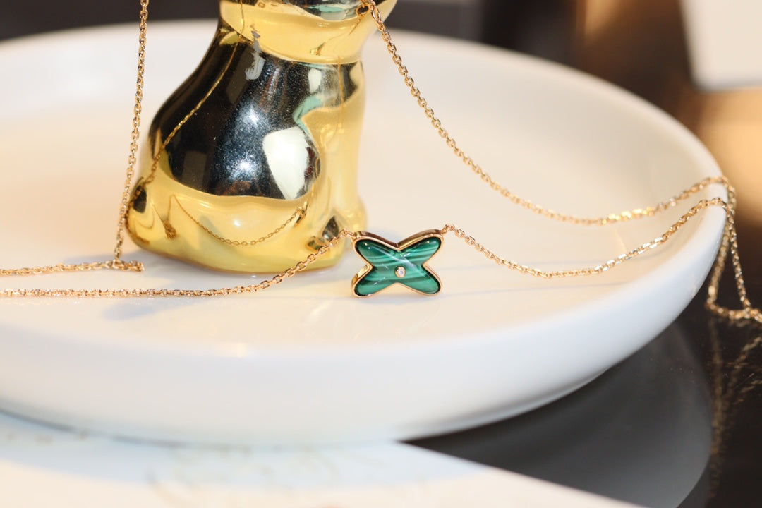 [Rani Jewelry]JEUX MALACHITE 1 DIAMOND PINK GOLD NECKLACE