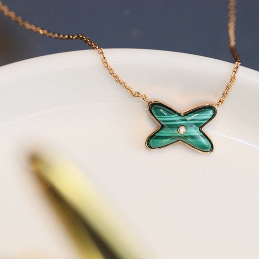 [Rani Jewelry]JEUX MALACHITE 1 DIAMOND PINK GOLD NECKLACE