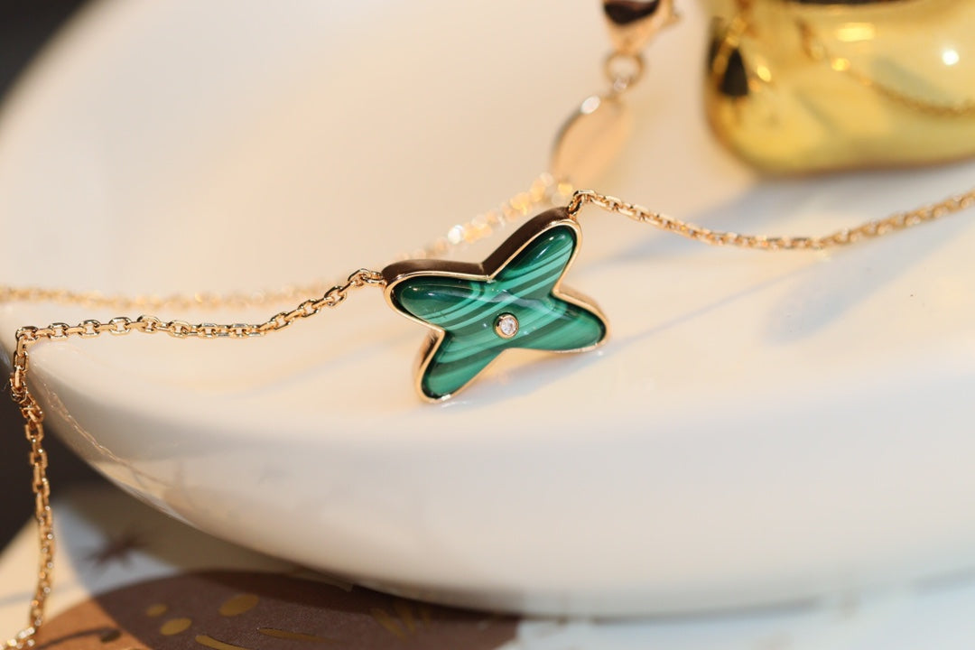 [Rani Jewelry]JEUX MALACHITE 1 DIAMOND PINK GOLD NECKLACE