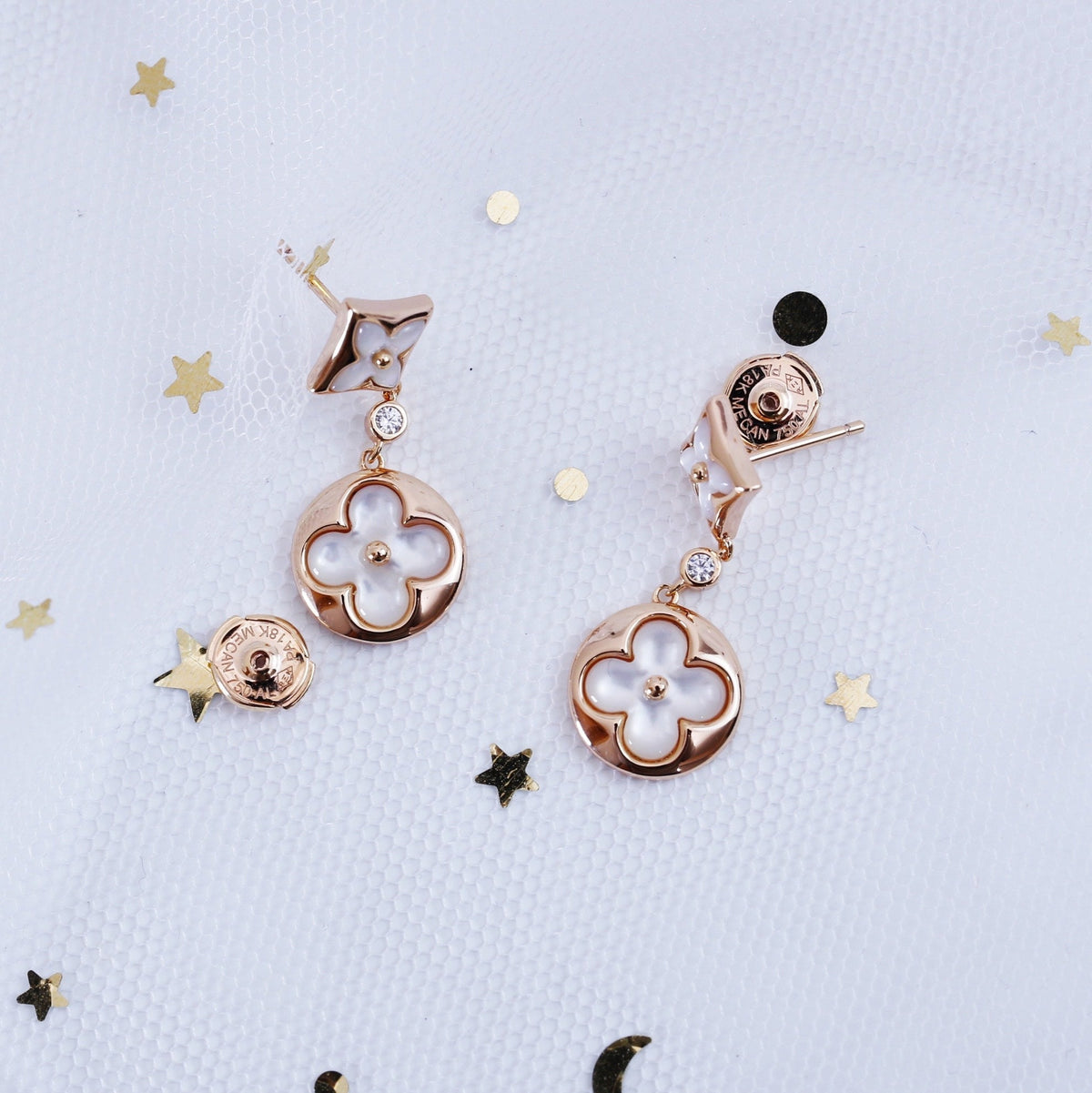 [Rani Jewelry]STAR AND SUN PINK GOLD MOP DROP EARRINGS