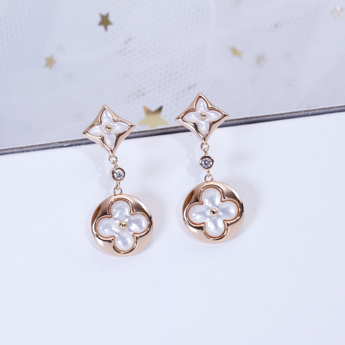 [Rani Jewelry]STAR AND SUN PINK GOLD MOP DROP EARRINGS