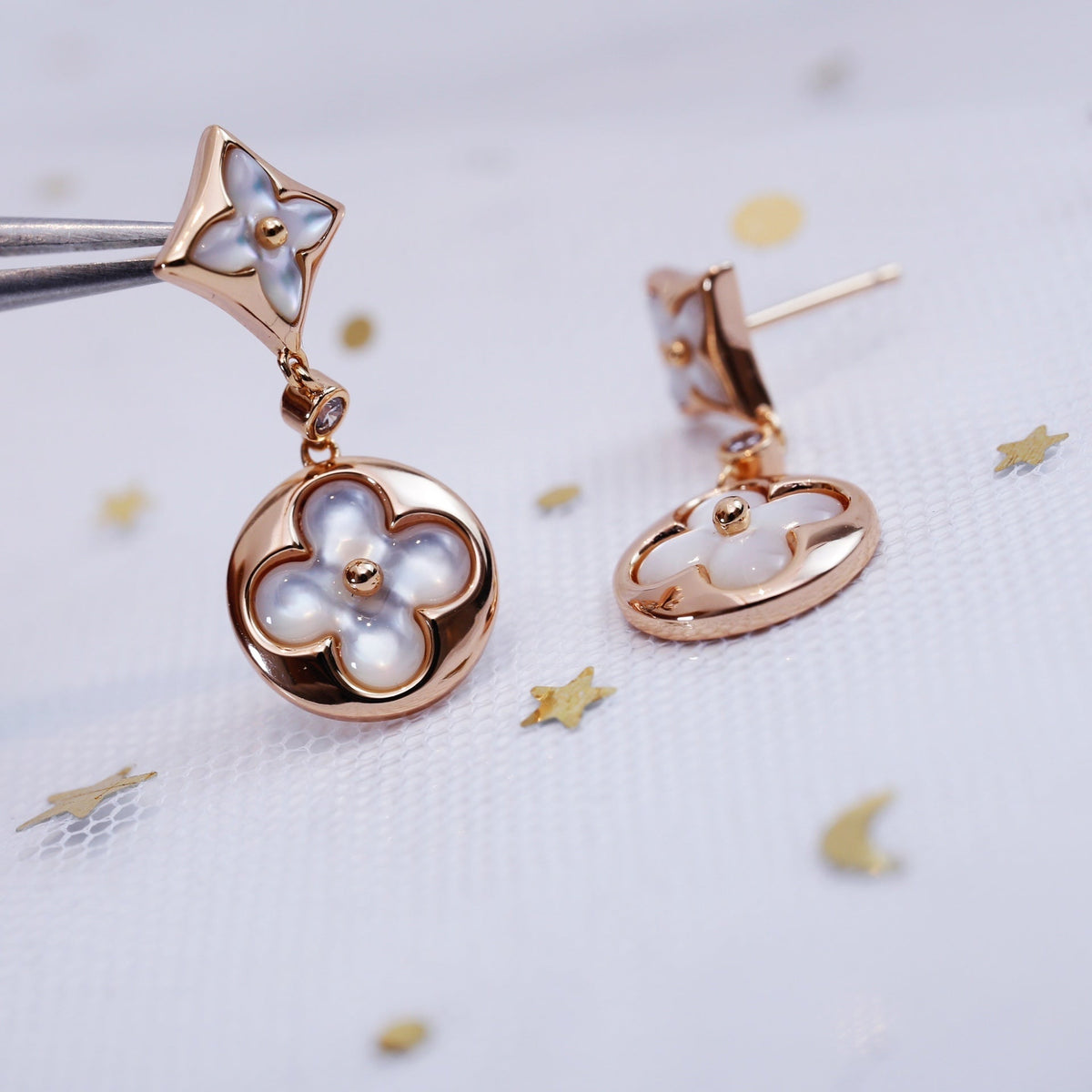 [Rani Jewelry]STAR AND SUN PINK GOLD MOP DROP EARRINGS