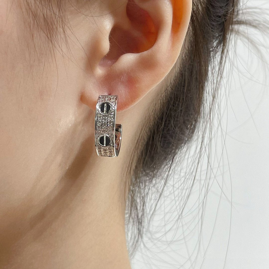 [Rani Jewelry] LOVE CERAMIC DIAMOND PAVED SILVER EARRINGS
