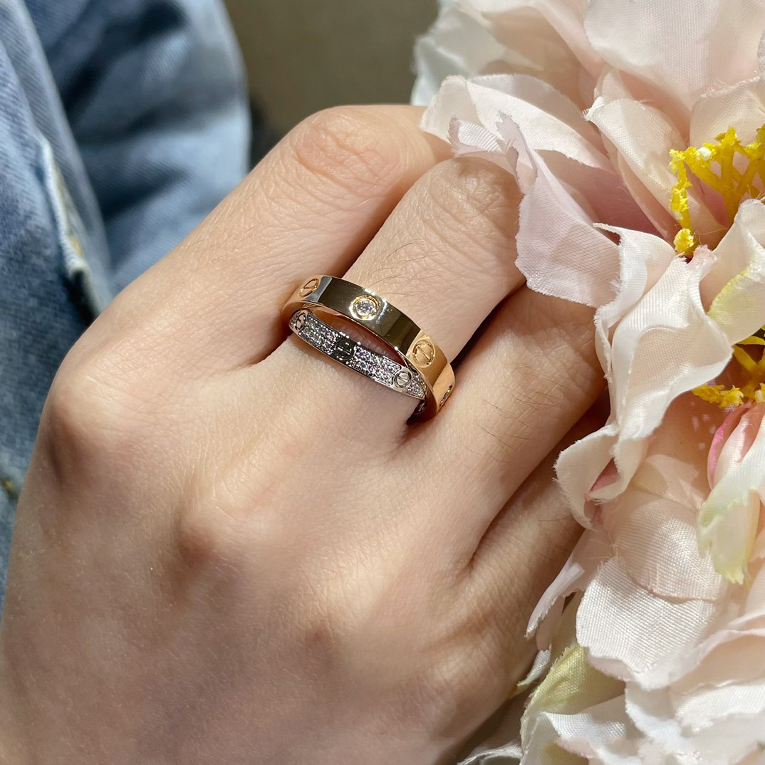 [Rani Jewelry] LOVE PINK GOLD SILVER DIAMOND DOUBLE RING