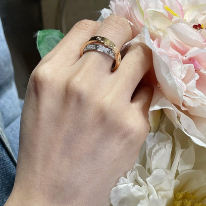 [Rani Jewelry] LOVE PINK GOLD SILVER DIAMOND DOUBLE RING