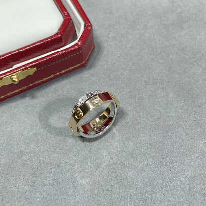 [Rani Jewelry] LOVE PINK GOLD SILVER DIAMOND DOUBLE RING