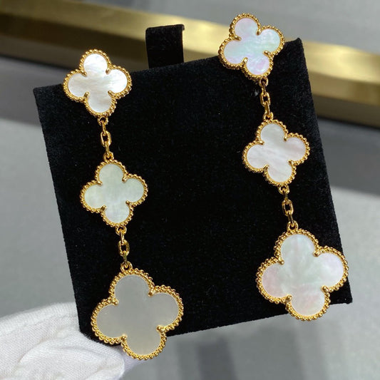 [Rani Jewelry]CLOVER MOP 3 MOTIFS GOLD EARRINGS