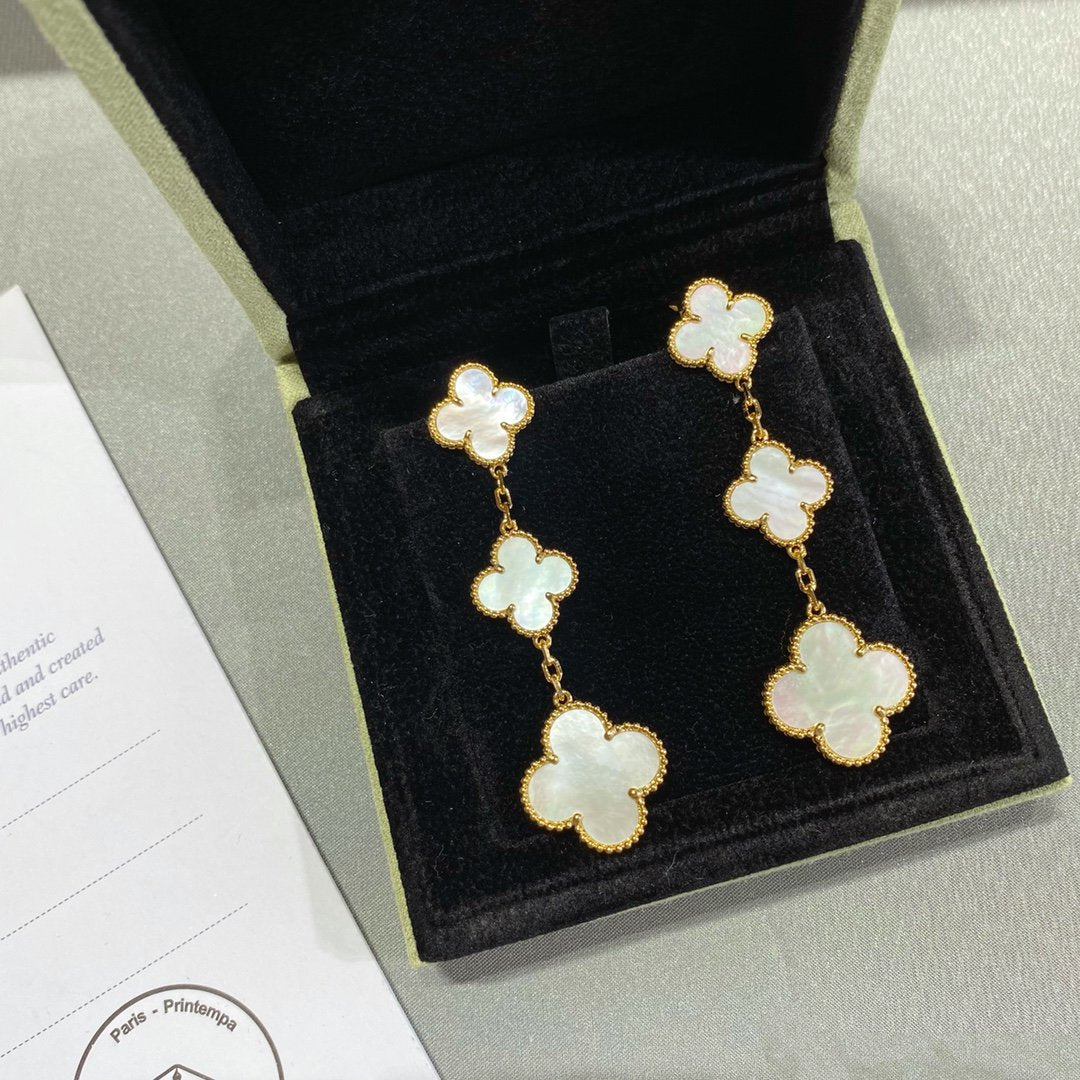 [Rani Jewelry]CLOVER MOP 3 MOTIFS GOLD EARRINGS