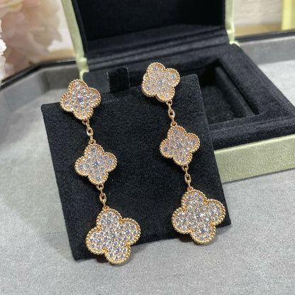 [Rani Jewelry]CLOVER 3 MOTIFS DIAMOND PAVED ROSE GOLD EARRINGS