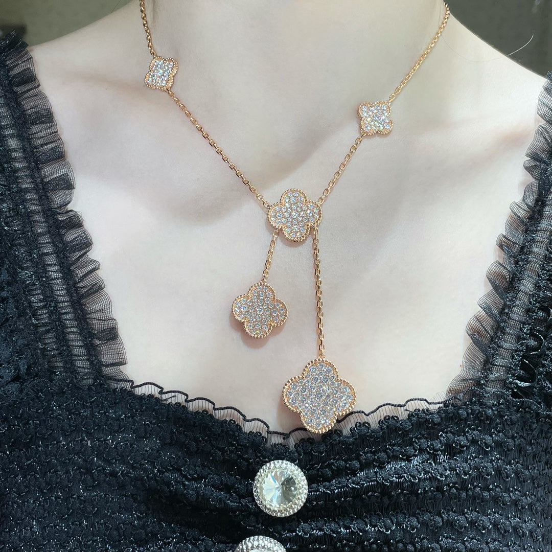[Rani Jewelry]CLOVER 6 MOTIF DIAMOND PAVED NECKLACE