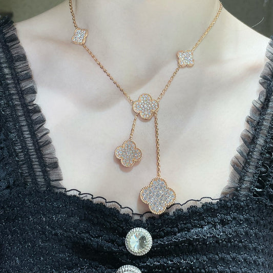 [Rani Jewelry]CLOVER 6 MOTIF DIAMOND PAVED NECKLACE