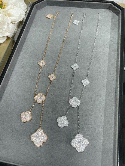 [Rani Jewelry]CLOVER 6 MOTIF DIAMOND PAVED NECKLACE