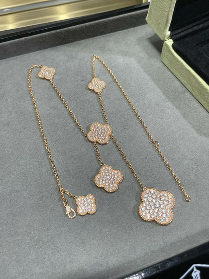 [Rani Jewelry]CLOVER 6 MOTIF DIAMOND PAVED NECKLACE