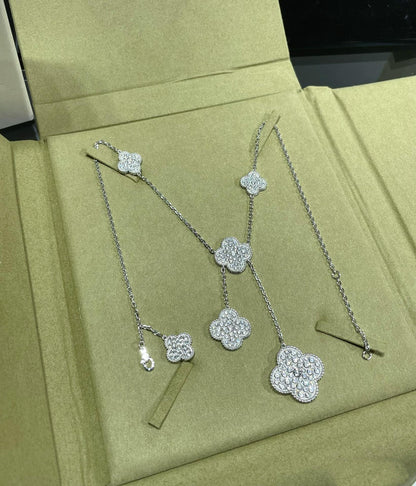 [Rani Jewelry]CLOVER 6 MOTIF DIAMOND PAVED NECKLACE