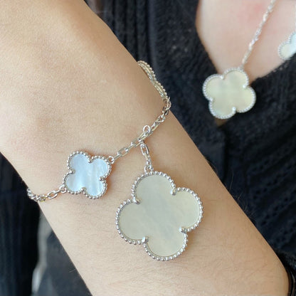 [Rani Jewelry]CLOVER 5 MOTIF WHITE MOP SILVER BRACELET