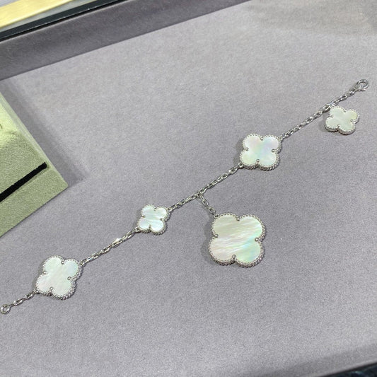 [Rani Jewelry]CLOVER 5 MOTIF WHITE MOP SILVER BRACELET