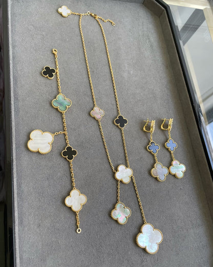 [Rani Jewelry]CLOVER 3 MOTIF MOP ONYX DARK MOP PINK GOLD EARRINGS