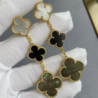 [Rani Jewelry]CLOVER 3 MOTIF MOP ONYX DARK MOP PINK GOLD EARRINGS