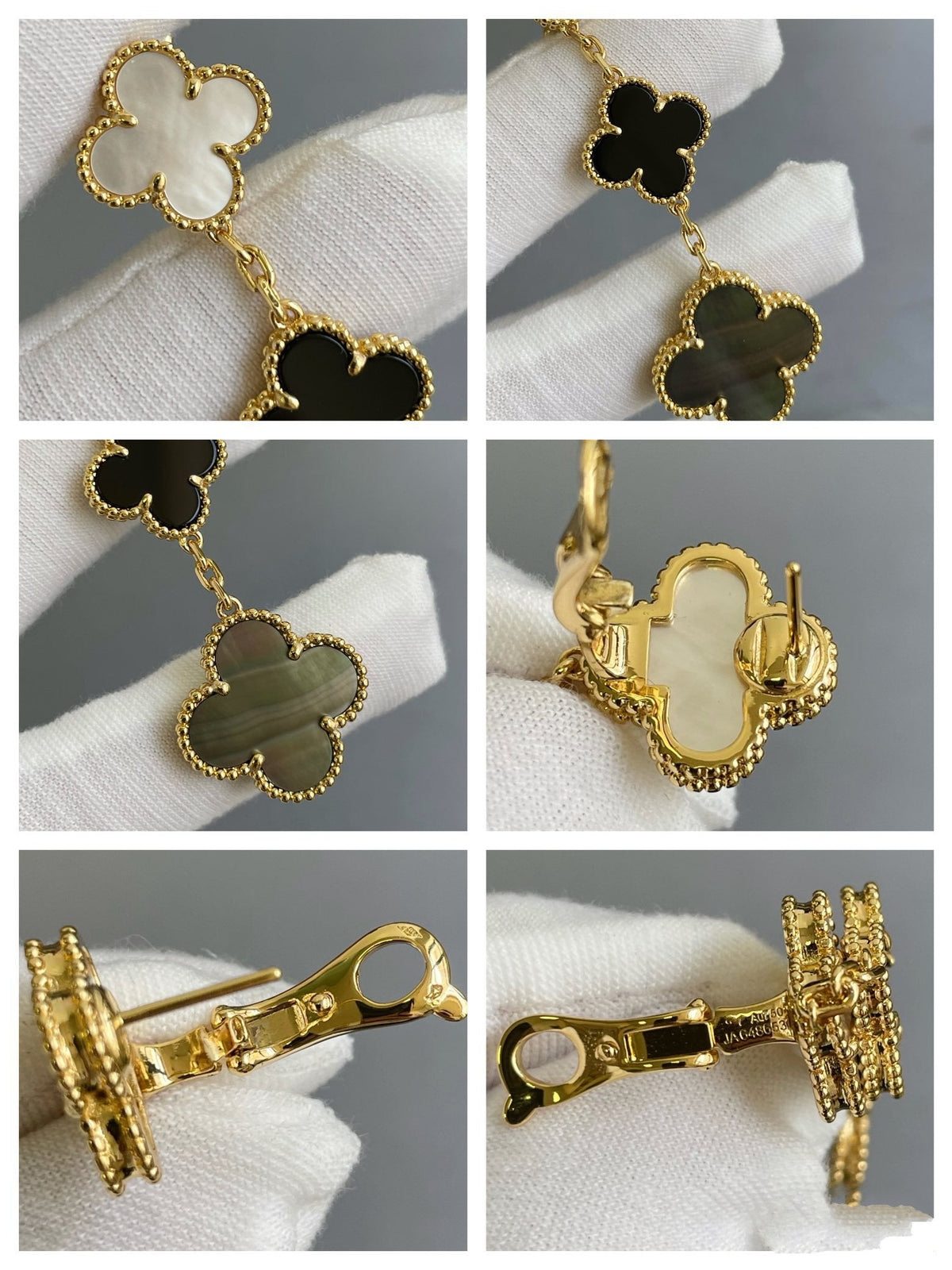 [Rani Jewelry]CLOVER 3 MOTIF MOP ONYX DARK MOP PINK GOLD EARRINGS
