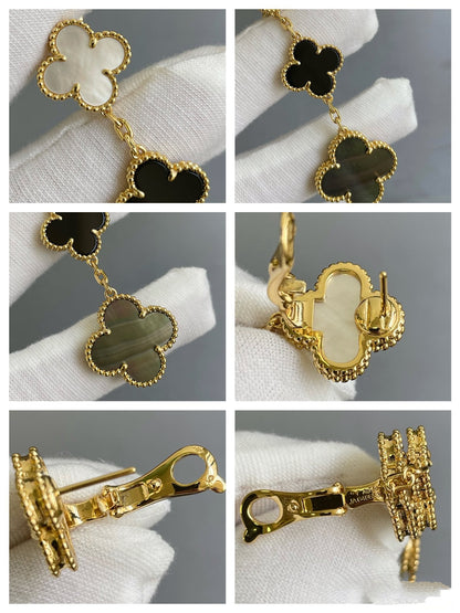 [Rani Jewelry]CLOVER 3 MOTIF MOP ONYX DARK MOP PINK GOLD EARRINGS