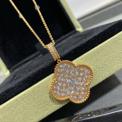 [Rani Jewelry]CLOVER 25MM LARGE PEDANT DIAMOND PAVED LONG NECKLACE